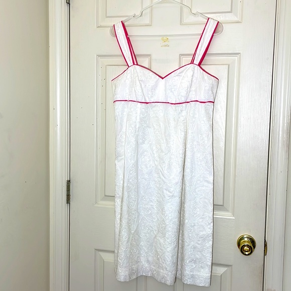 Lilly Pulitzer White With Pink Trim Dress Size 8 - Picture 1 of 9